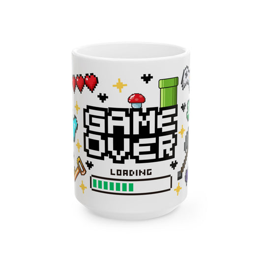 Gamer Mug - Fun Gift for Gamers, Game Over Design, Retro Gaming Collectible, Unique Coffee Cup for Birthdays, Holidays