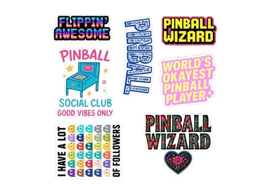 PINBALL STICKER PACK SIZES VARY IN PACK