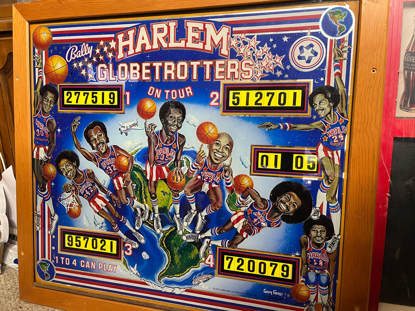 Bally HARLEM GLOBETROTTERS ON TOUR mounted back glass